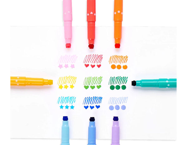 Confetti Stamp Double-Ended Markers - Set of 9