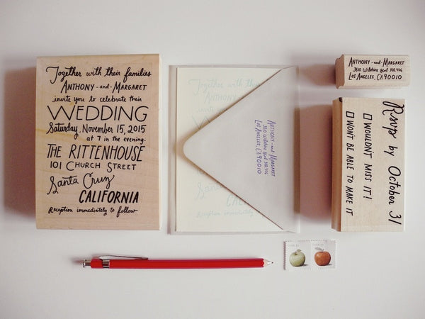 Custom Hand lettered Wedding Invitation Rubber Stamp