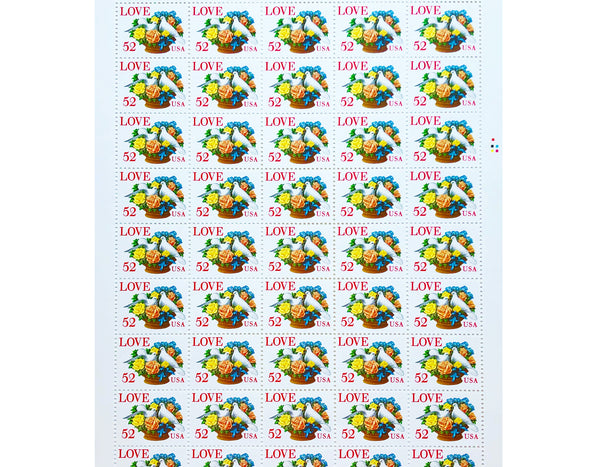 VINTAGE POSTAGE STAMP SHEET Love Series 52 Cent MNH Sheet of 50 Scott #2815