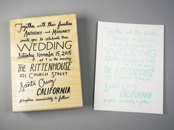 Custom Hand lettered Wedding Invitation Rubber Stamp
