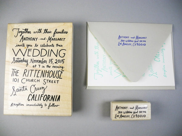 Custom Hand lettered Wedding Invitation Rubber Stamp