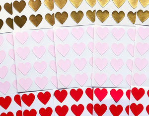 small heart stickers in gold, kraft, pink, and red