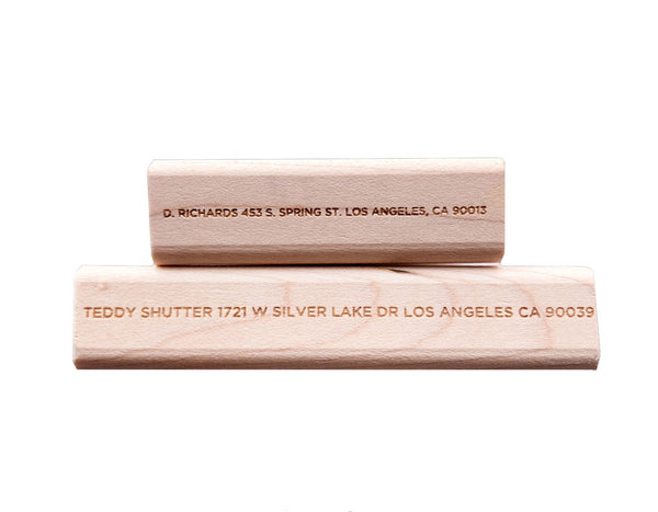 miniature text for a return address stamp- perfect for squeezing in to small spaces, like the back of a postcard