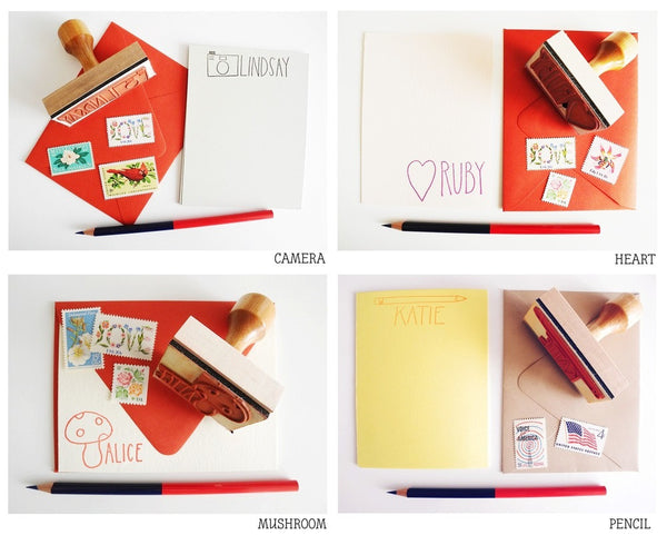 Hand lettered name stamp with drawing