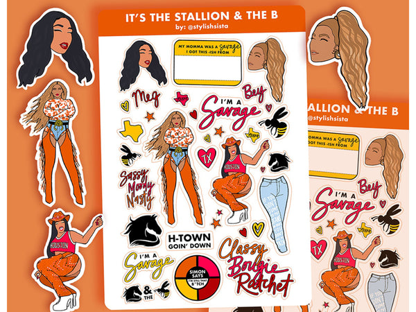 H-Town Rapper Sheet It’s the Stallion & The Bey Glossy Sticker Sheet