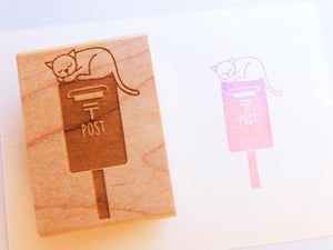 japanese post box stamp | mail box rubber stamp | cat hand carved stamp for diy, business packaging, snail mail, shipping | cat lover gift