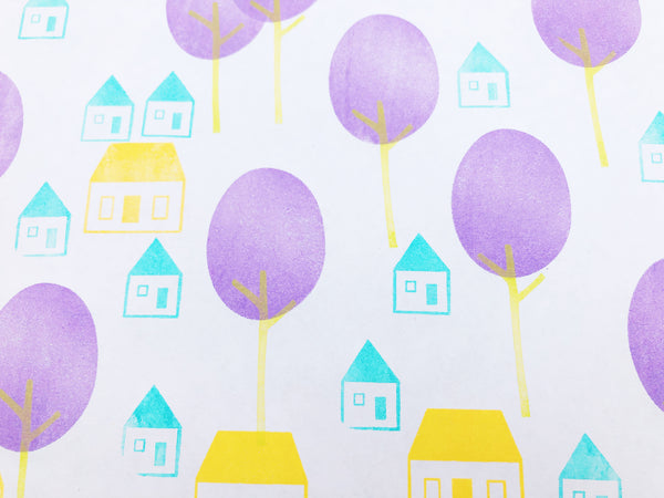 town rubber stamp | house stamps | tree stamp | landscape stamp | woodland stamp | hand carved stamps for diy, summer crafts, card making