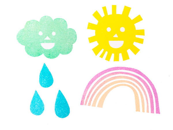 weather rubber stamps | sun cloud rainbow rain drop stamps | smiley face stamps for diy, scrapbooking, block printing- TALK TO THE SUN