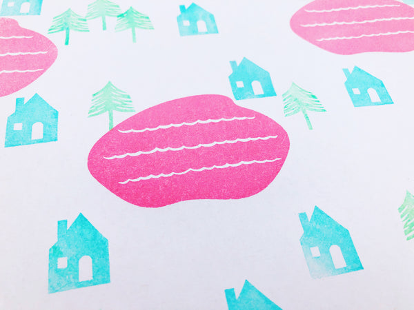 woodland rubber stamp set | lake stamp | house stamp | tree stamp | stamps for summer crafts, card making, snail mail, planner