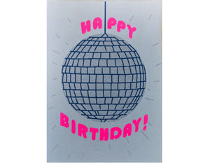 Screen Printed Birthday Disco Ball Greeting Card