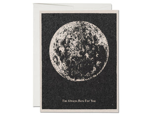 BLACK BACKGROUND ILLUSTRATION OF MOON TEXT READS I'M ALWAYS HERE FOR YOU