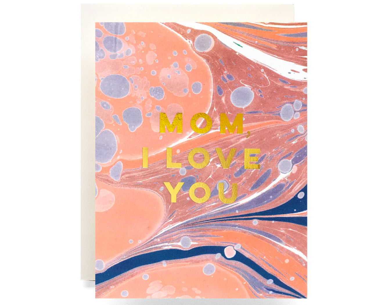 pink marbling background gold foil text reads mom i love you