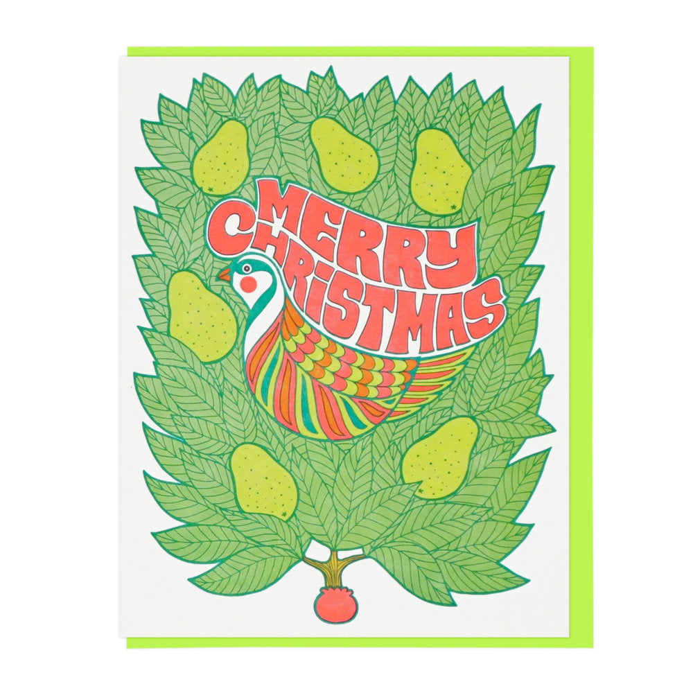 MERRY CHRISTMAS PARTRIDGE IN A PEAR TREE Letterpress Card box set of 6