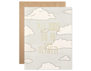 clouds in background text reads all dogs go to heaven in gold foil