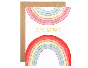 top and bottom rainbows with gold foil happy birthday text