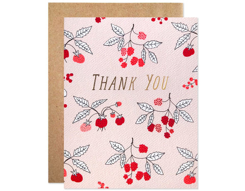 berries on pale pink background text reads thank you in gold foil