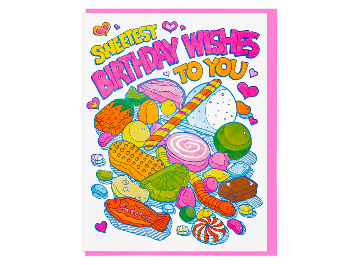 illustrations of candy and sweets text reads sweetest birthday wishes to you