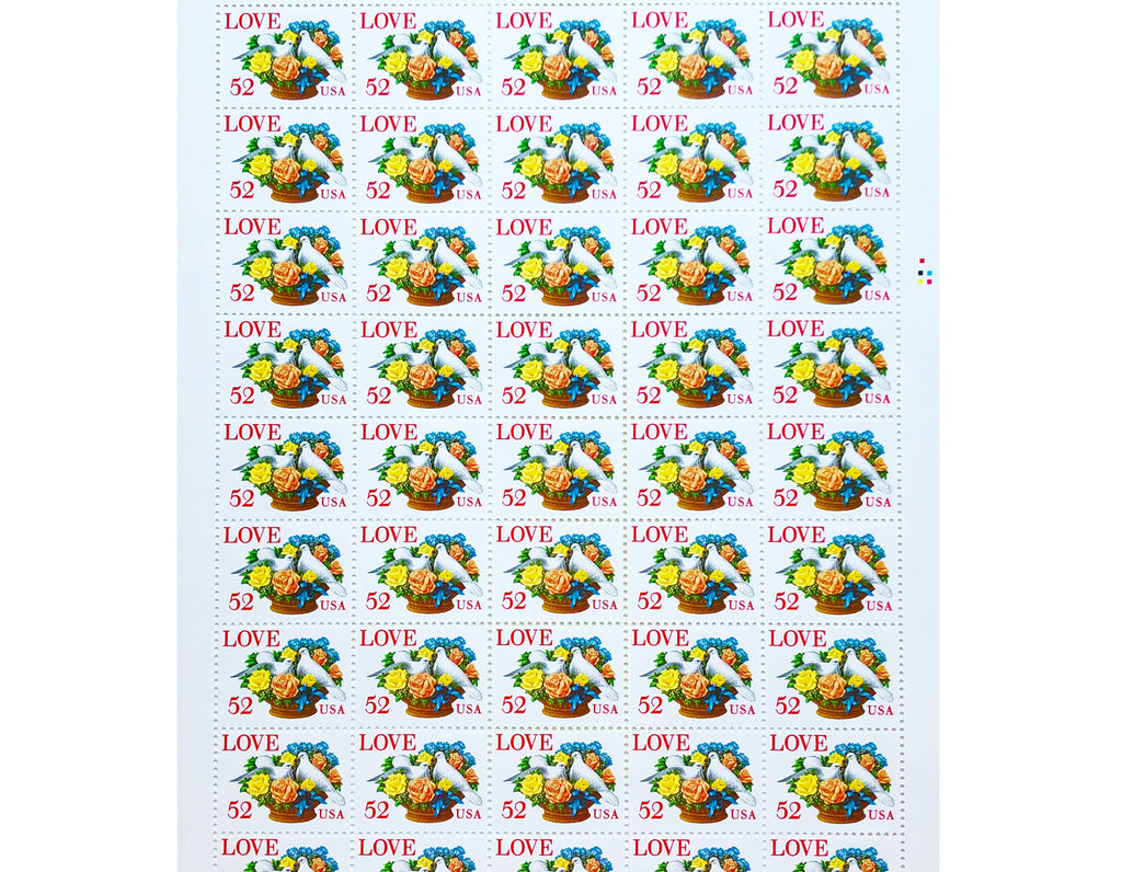 VINTAGE POSTAGE STAMP SHEET Love Series 52 Cent MNH Sheet of 50 Scott –  Paper Pastries