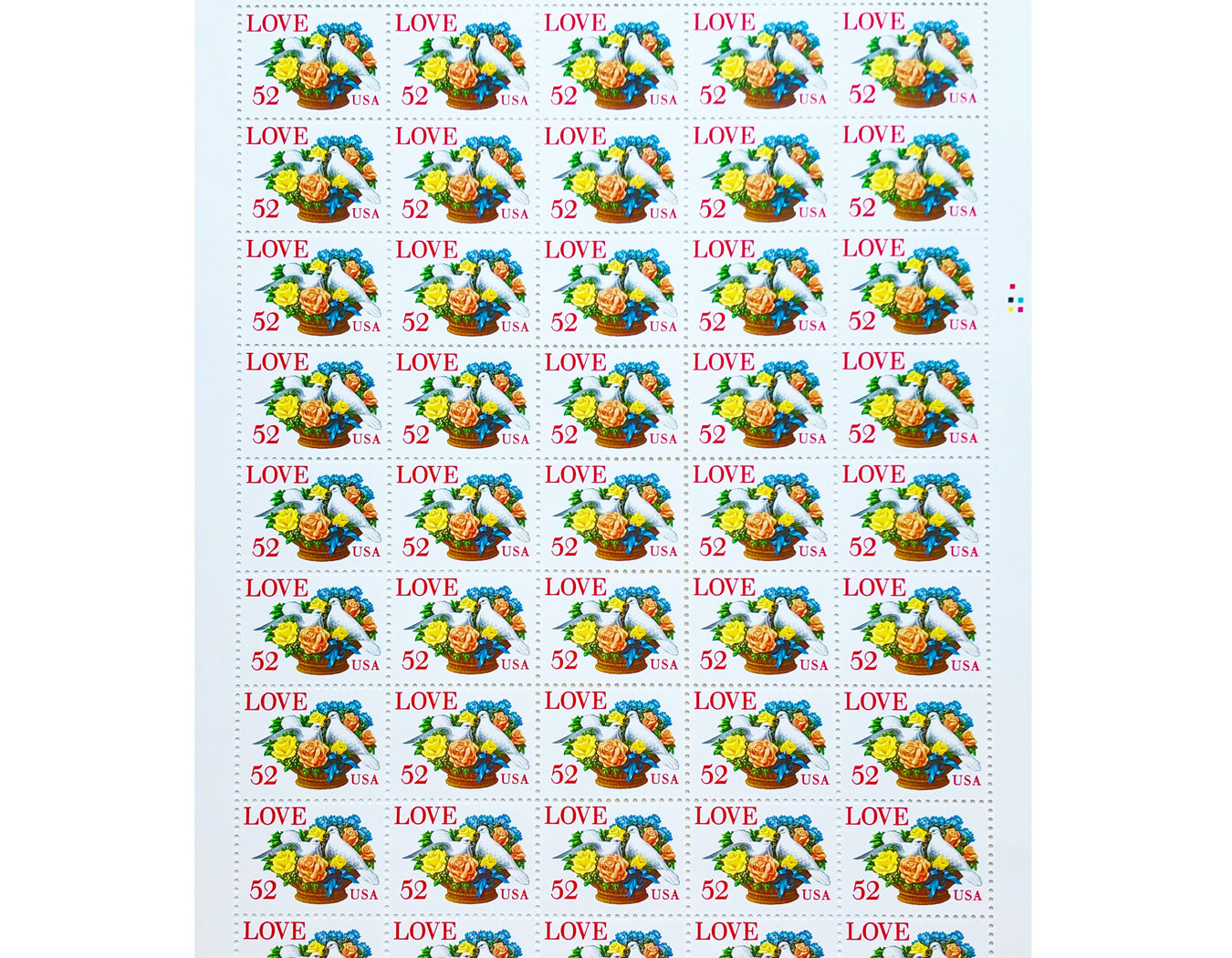 VINTAGE POSTAGE STAMP SHEET Love Series 52 Cent MNH Sheet of 50 Scott #2815