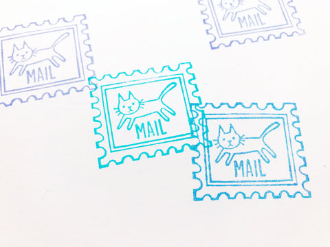 cat postage stamp style rubber stamp.