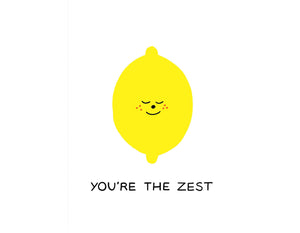 smiling lemon with freckles text reads you're the zest