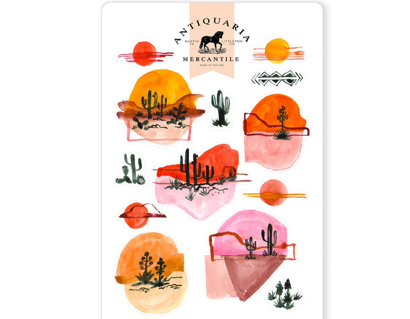 stickers of desert landscapes made from watercolor drawings