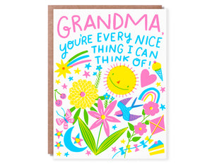 grandma, you're every nice thing i can think of! With fun colorful doodles filling up the card.