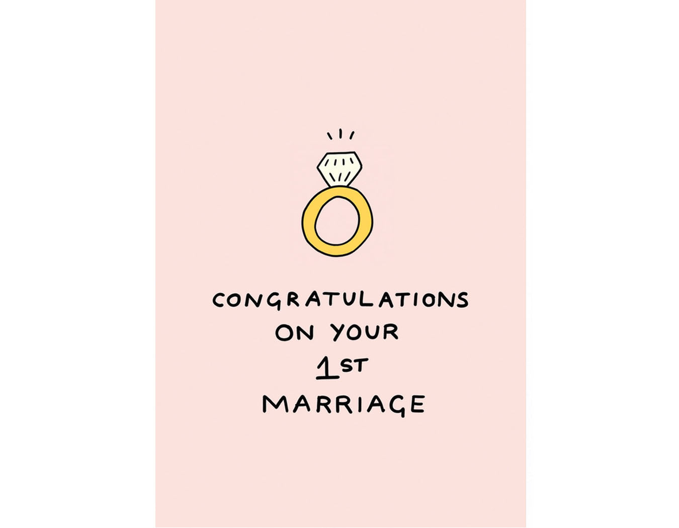 pale pink background with illustration of diamond engagement ring text reads congratulations on your 1st marriage