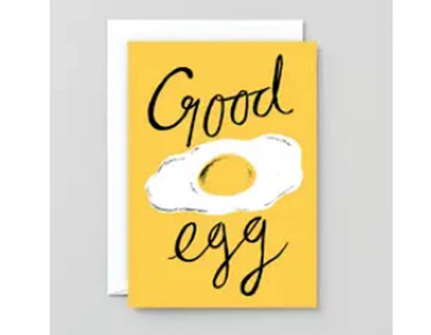 Yellow background text reads good egg illustrated fried egg