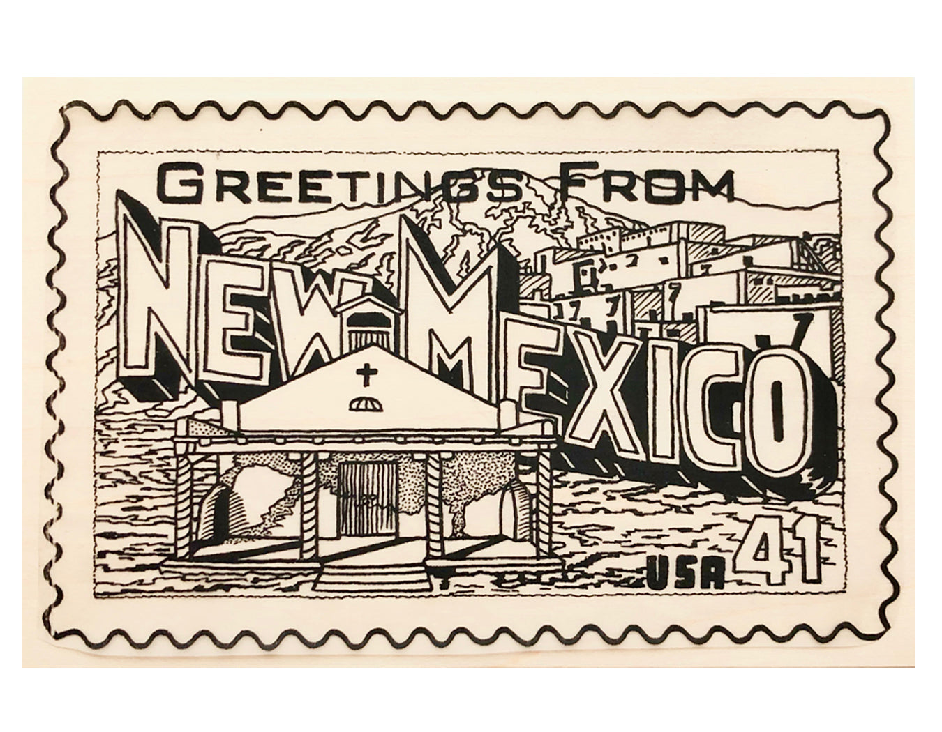 greetings from new mexico rubber stamp that mimics a postage stamp design