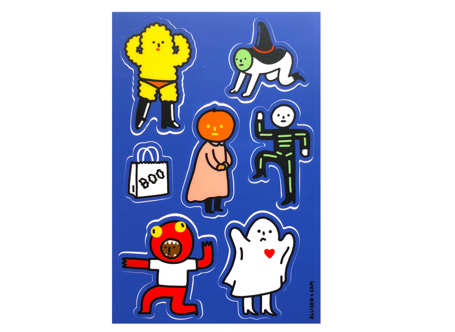 Halloween costumes 7 vinyl stickers per sheet - sheet measures 4"x6" - these are indoor stickers, but they're super durable!