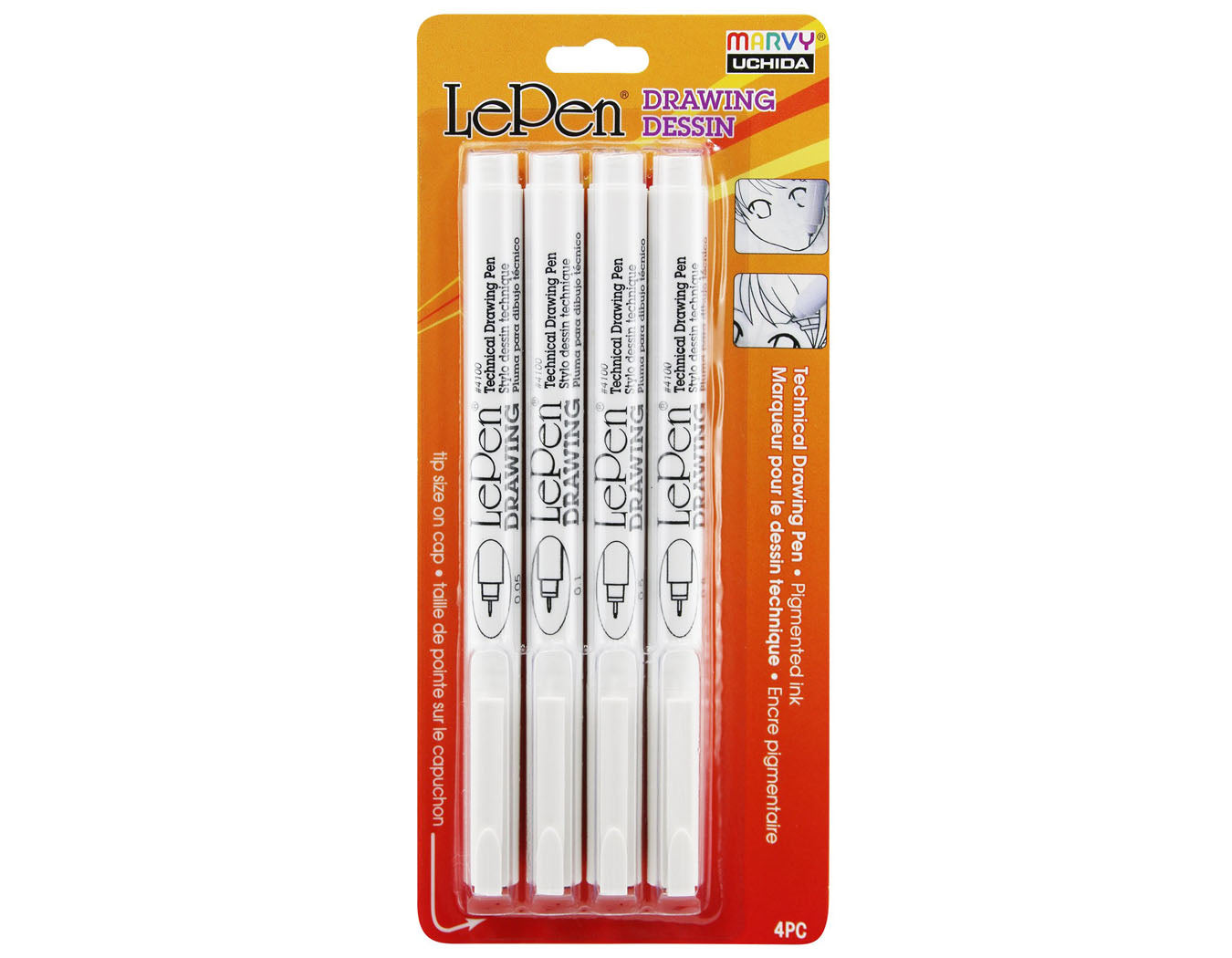 a set of four drawing pens with black ink
