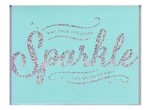 text reads may your holidays sparkle and shine bright! on light blue background