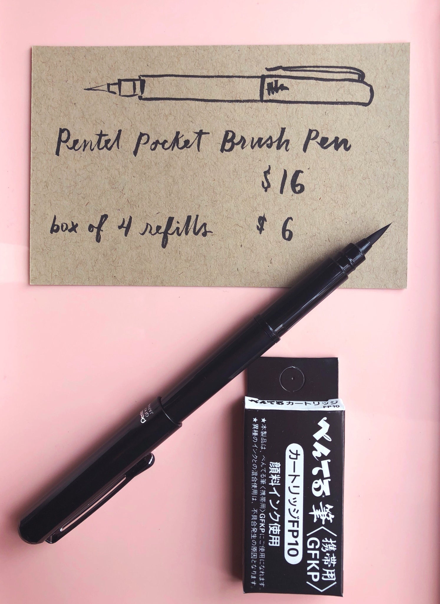  Pentel Arts Portable Pocket Brush Pen (Medium Point), 1Pen &  2Refills : Office Products