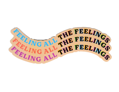 peach background text reads feeling all the feelings in multiple colors