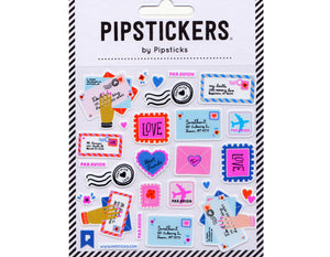 COLORFUL STICKERS WITH A MAIL THEME, HANDS HOLDING ENVELOPES, AIRMAIL ENVELOPE, POSTMARK, PAR AVION