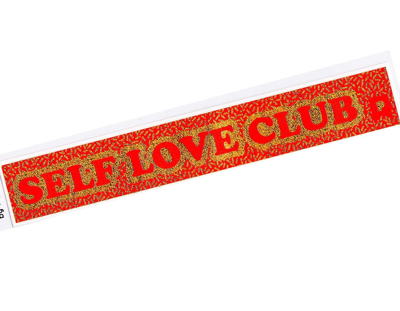 red and gold sticker reads self love club
