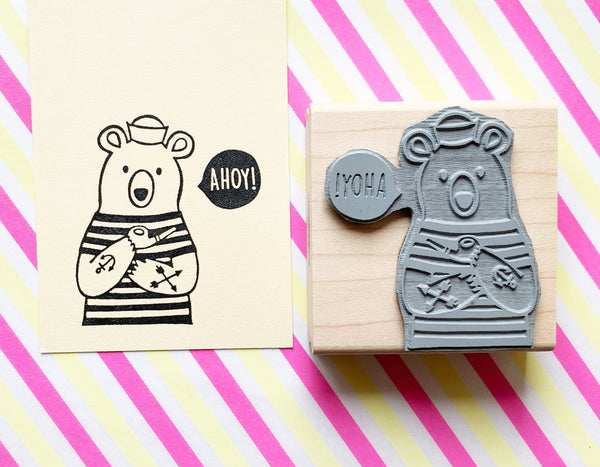 sailor bear stamp | ahoy stamp | polar bear stamp | nautical stamp | animal rubber stamp for snail mail, card making | TALK TO THE SUN