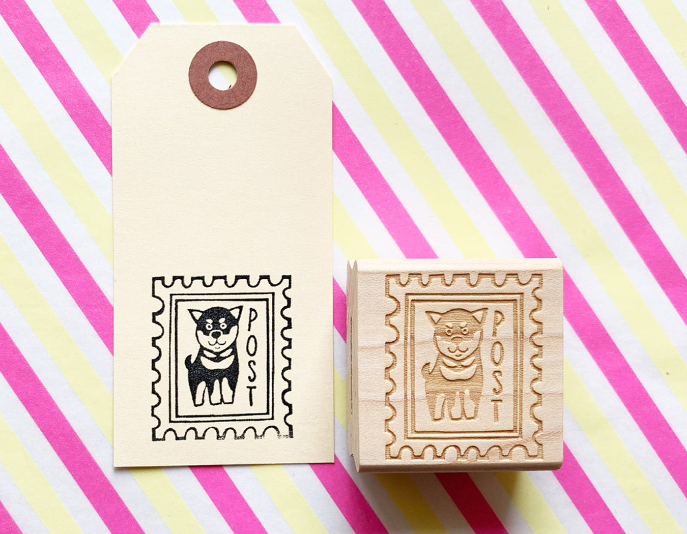 dog postage stamp style rubber stamp. shiba inu post stamp.