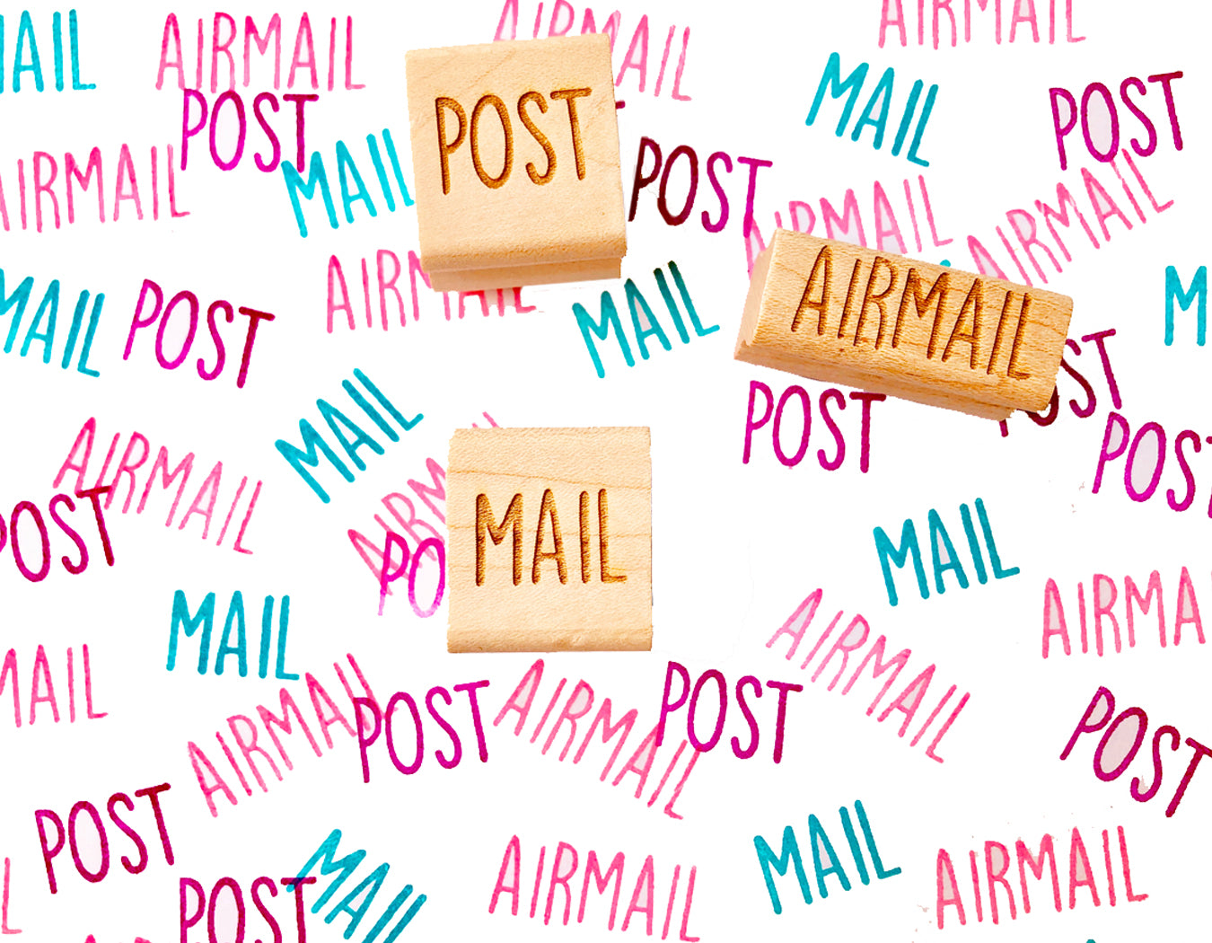 Snail Mail stamps, airmail mail post rubber stamps